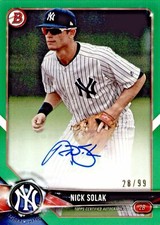 2018 Bowman Prospects Nick Solak Autograph Green #PA-NS -/99- New York Yankees