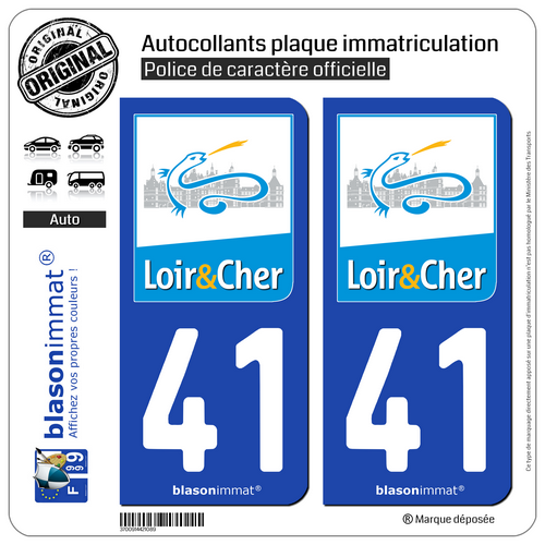 2 Autocollant plaque d'immatriculation auto | 41 Loir-et-Cher - Département - Picture 1 of 1