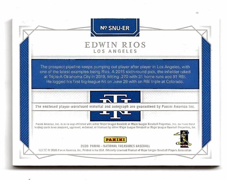 2020 Panini National Treasures EDWIN RIOS JERSEY AUTO ROOKIE! /99 ...