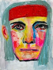 Original Portrait Painting 9x12 Woman Bandana Yard Work Day Wall Art Miz Katie