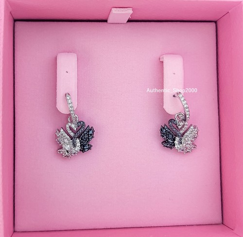NEW 100% Authentic SWAROVSKI Black White Crystal Swan drop earrings 5705728 - Picture 2 of 5