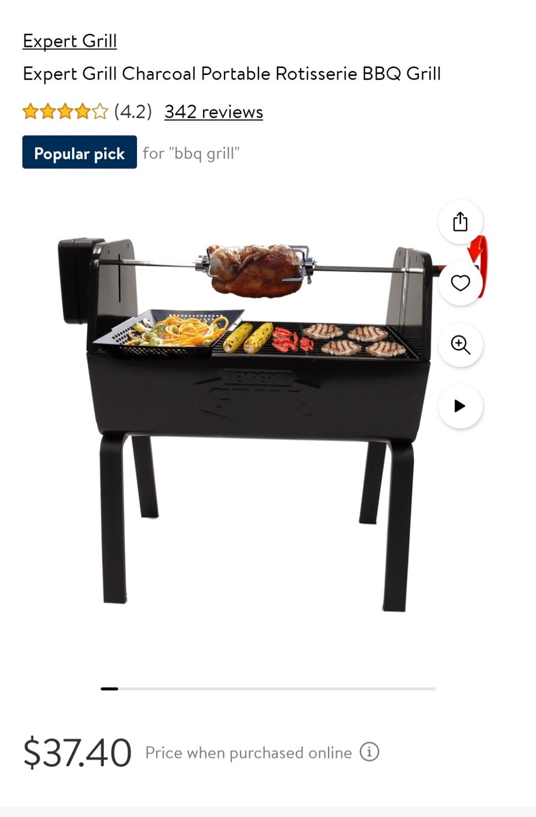 Expert Grill Charcoal Portable Rotisserie BBQSmall DentUnusedLooks