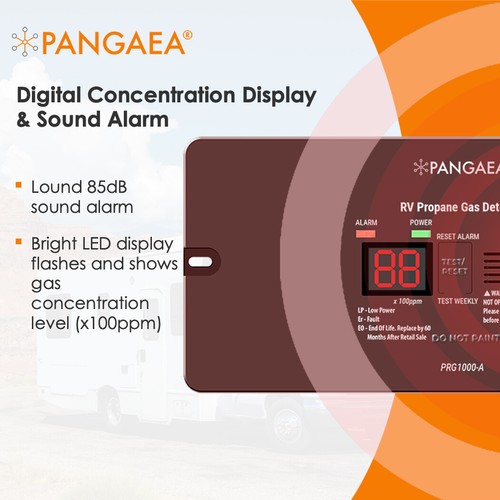 PANGAEA Digital RV Propane Gas Detector with Loud 85dB Alarm 12vDC, LED Display - Picture 17 of 27