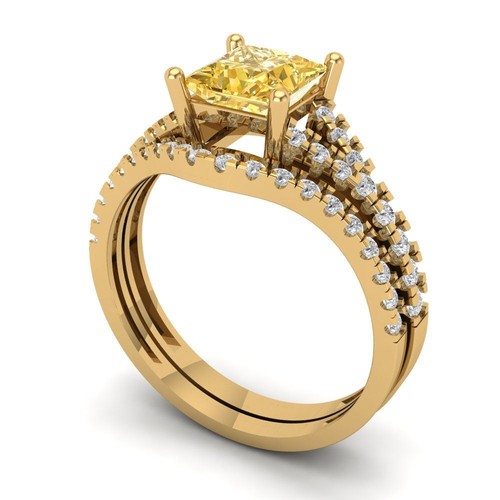 3.4 tcw Princess Cut Engagement Ring 14K Yellow Gold Yellow Promise Ring - Bild 2 von 5