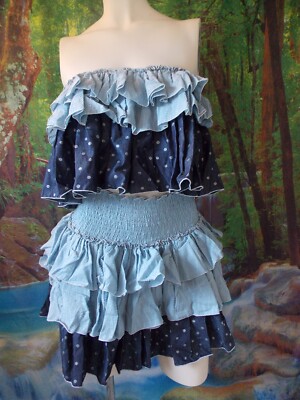 NWT CHIO DI STEFANIA D 2-piece Blue Ruffle Tube Top Mini Skirt Set XSMALL
