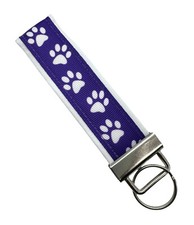 Purple Paw Print Key Chain, Dog Key Fob, Fabric Cat Keychain White Background