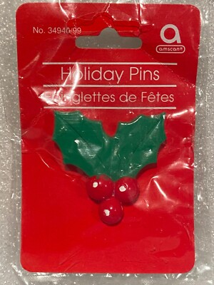 Amscan Holiday Metal Post Holly Pin 1.5'' *NEW* DTB
