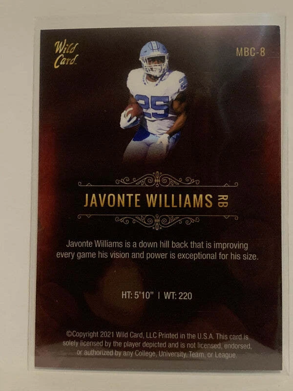 #MBC-8 Javonte Williams Rookie UNC 2021 Wild Card Matte Football Card NHL - Image 2 of 2