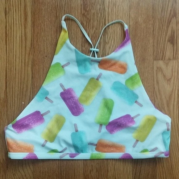 H&M FESTIVAL RAVE BIKINI TRAJE DE BAÑO TOP PALETA AZUL HELADO CREMA TALLA 12 L Foto 3 de 4