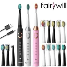 Fairywill Electric Toothbrush Soft Hard Brush Heads Sonic Whitening Clean 5Modes