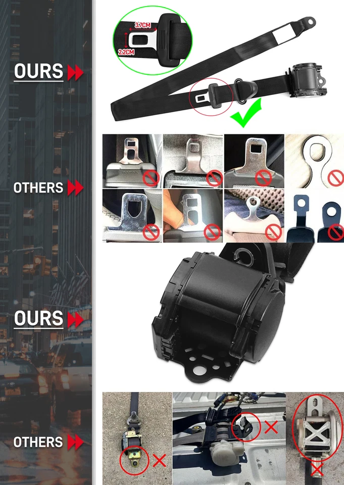 2 cinturones de seguridad universales retráctiles grises de 3 puntos para Suzuki Vitara 2000-2004 Foto 3 de 4