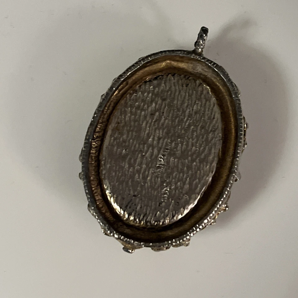 (u718) ¿Ágata verde? Colgante Piedra Jade? ¿Turquesa? Esmalte dorado tono plata 1-3/4 Foto 2 de 3