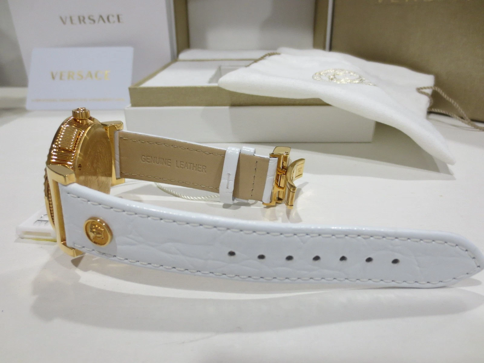 Orologio Versace Donna VA9030013 Vanity Pelle Bianca Cronografo Data