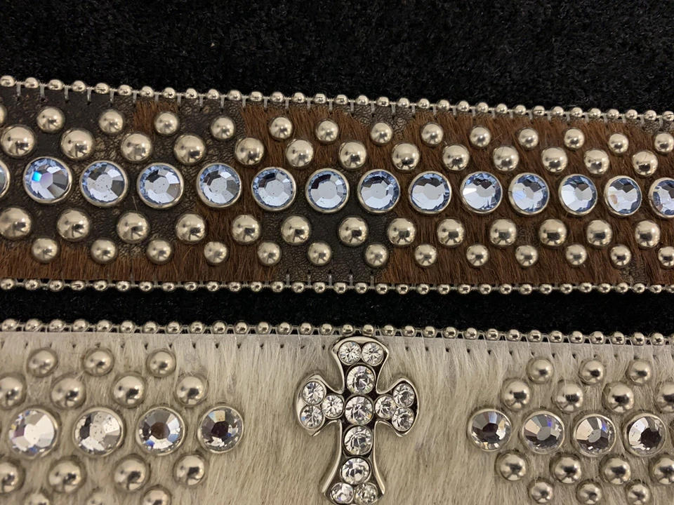 "Lote de dos cinturones occidentales de piel de cristal BB Simon sin hebillas modelo Verónica 34""" Foto 2 de 4