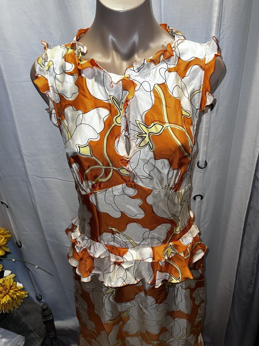 Moschino Cheap & Chic Vintage Silk Floral Print Ruffle Dress sz 8