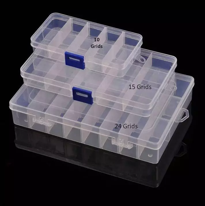 Plastic Box 24/15/10 Grid Adjustable Organizer Jewelry Bead Storage  Container