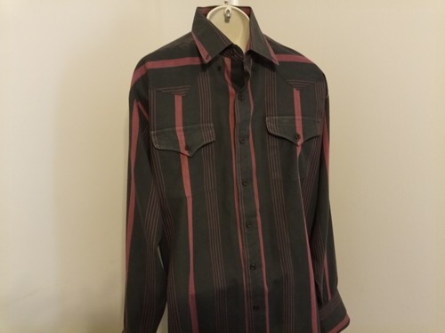 Panhandle Slim Mens Shirt Size 17-35 Black Pink Striped Pocket Button Up Casual - 第 4/9 張圖片