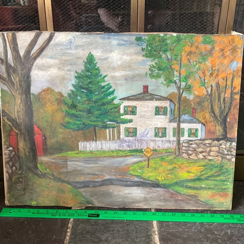 Amerikanische Volkskunst Ölgemälde ~ Connecticut um 1915-1927 Hausportrait - Bild 1 von 9