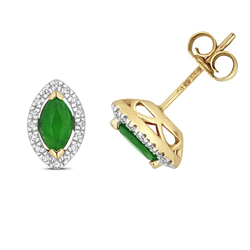 9ct Ovalado de Oro Amarillo Esmeralda & Diamante Tuerca Pendientes - Imagen 1 de 1