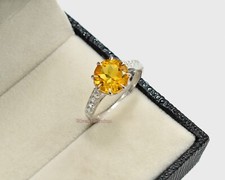9 MM Round Cut Natural Citrine Gemstone 925 Sterling Silver Engagement Ring