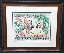 Raphael Abecassis Original Watercolor Gouache on Paper Painting 'In Love' W/ COA