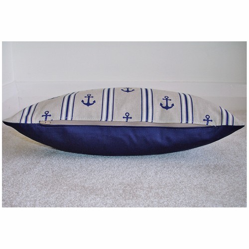 Anchor Cushion Cover 12x16 Navy Blue Stripes Zip Nautical Maritime - Picture 2 of 5