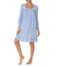Nwt SALE EILEEN WEST Blue Floral Soft 100 COTTON Knit RUFFLED Nightgown Sz L