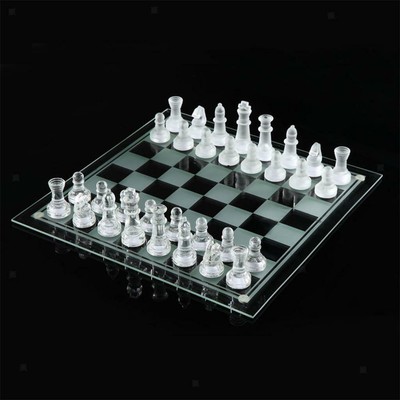 8'' feines Glas Schachspiel, massive Glas Schachfiguren und Kristallspiegel