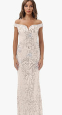 Nude Evening Gown with Silver sequin, size 4 prom, formal, bridesmaid
