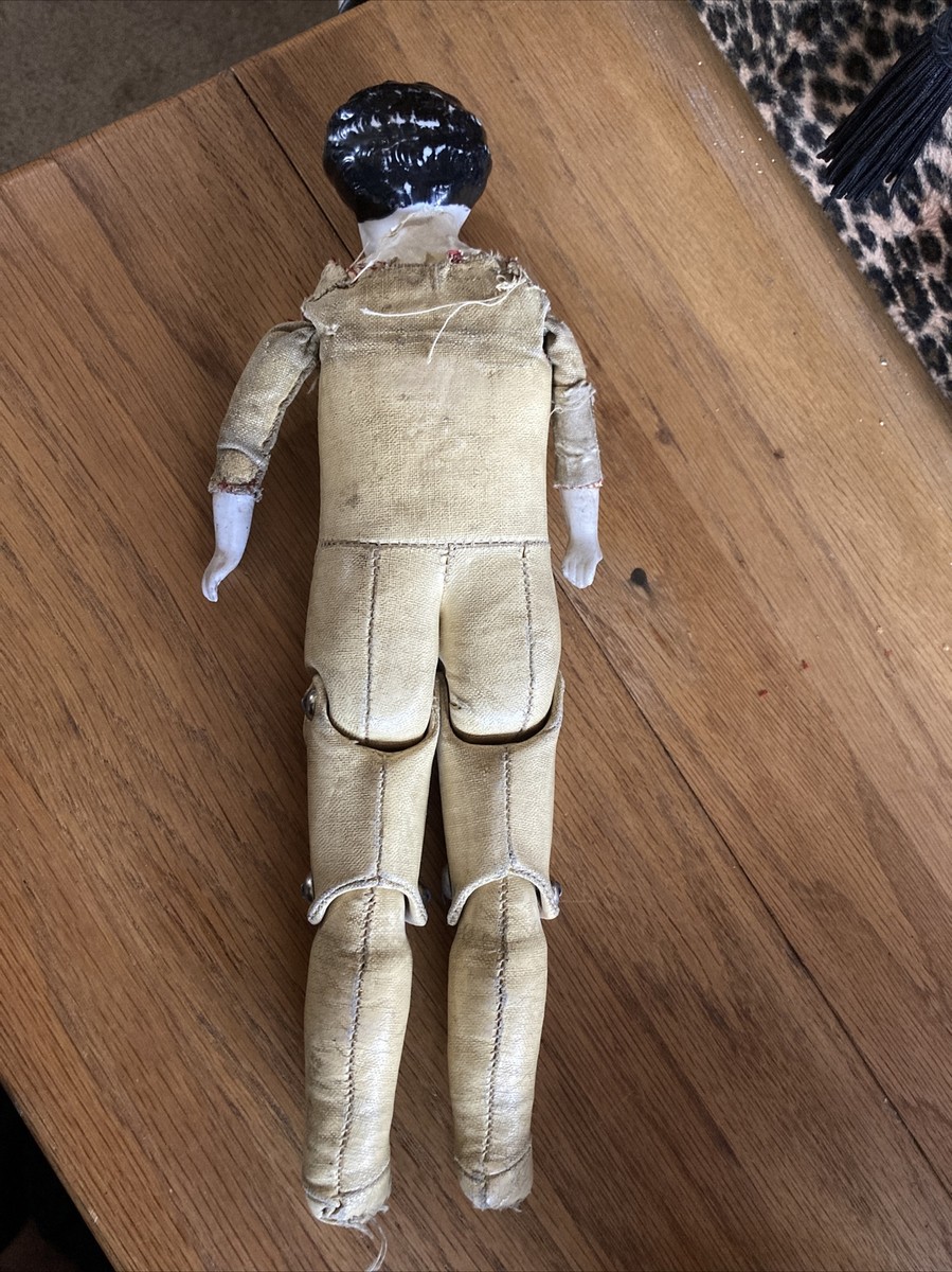 Circa 1840's Antique KPM Style China Doll Leather Body Porcelain