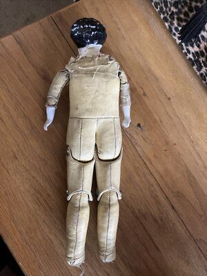 Circa 1840's Antique KPM Style China Doll Leather Body Porcelain