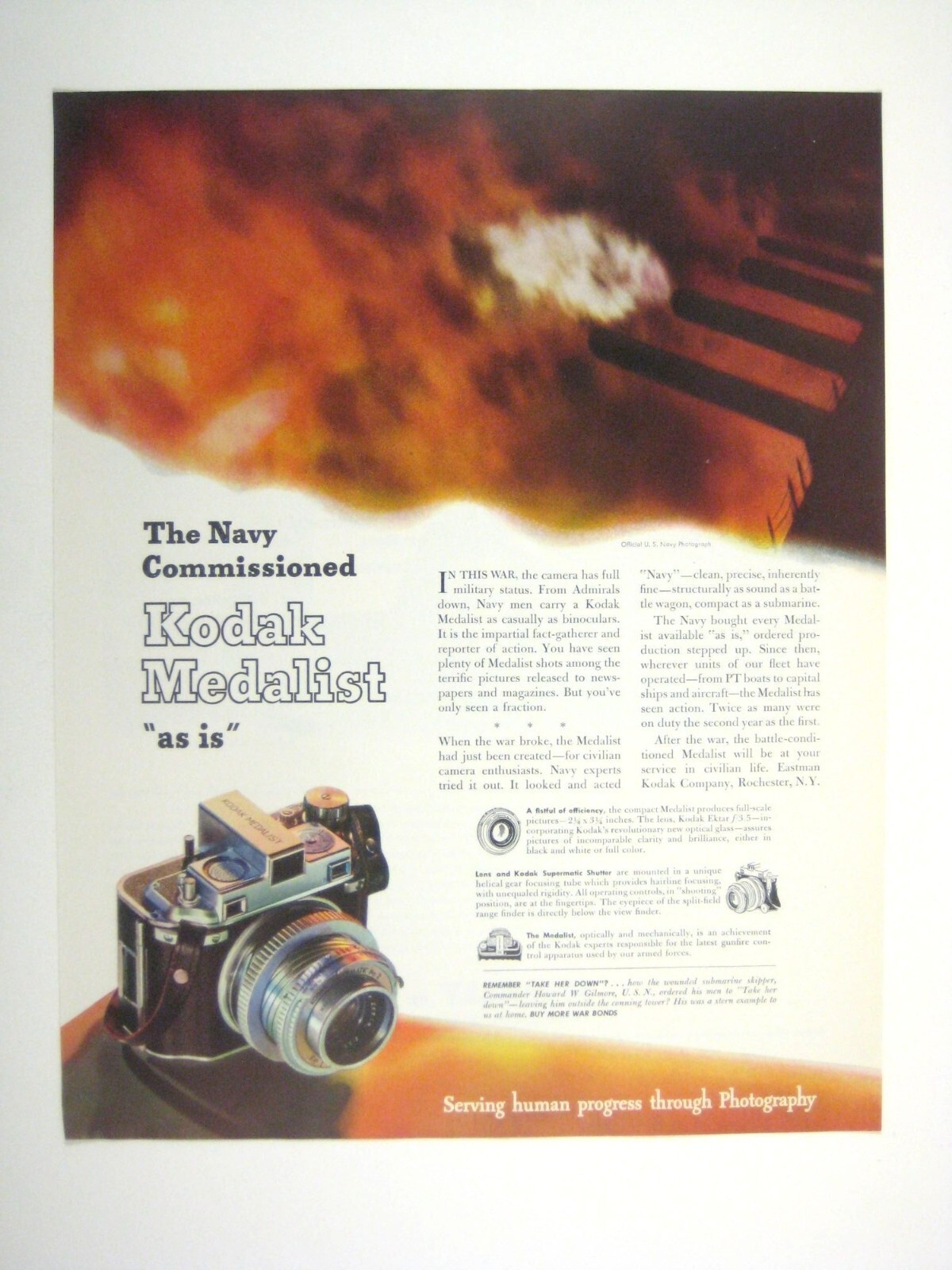 Vintage 1944 Kodak Medalist Navy Commissioned Print Ad Camera WWII Era ...