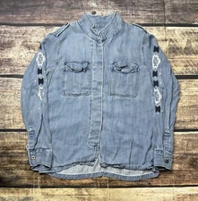 Rails Shirt Women's Small Chambray Button Up Embroidered Aztec Lyocell