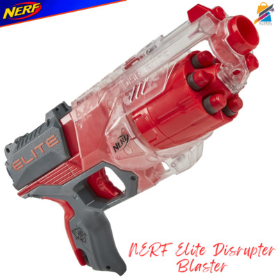 NERF Elite Disruptor Blaster - 6-Dart Rotating Drum, Slam Fire, Translucent Red