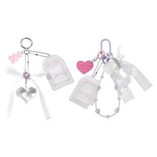 Sparkling Resin Charm Key Ring Pendant With PVC Card Sleeve Hanging Ornament