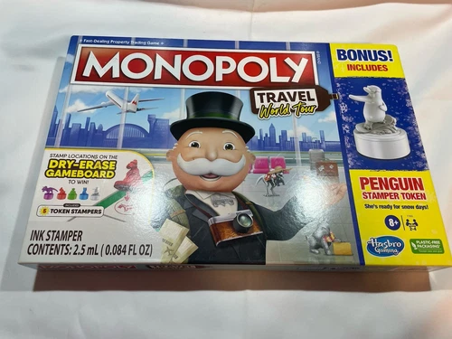 Monopoly Travel World Tour Board Game W/Dry Erase Game Board And Bonus...