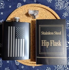 AMERICAN FLAG GRAPHIC FLASK New 8oz BLACK W/F...