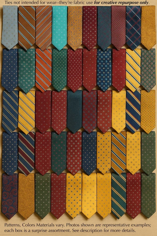 Lote artesanal de corbata reciclada restos de tela de poliéster de seda para acolchar costura Foto 3 de 4