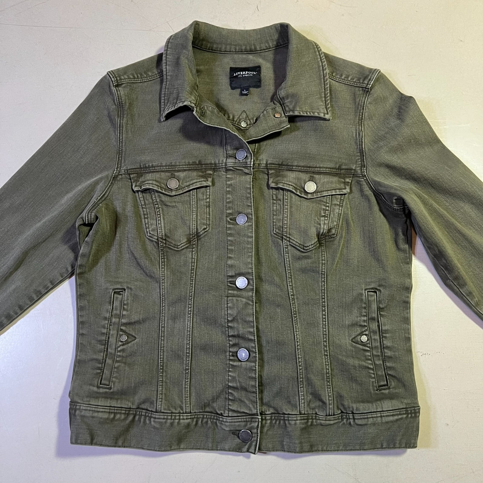 Liverpool Los Angeles Olive Denim Jacket Women L Stretch Tru