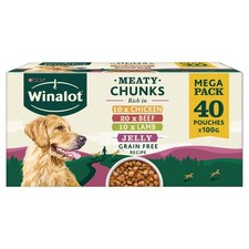 WINALOT Meaty Chunks Mixed in Jelly Wet Dog Food Pouches 40x100g 3.73 per kilo