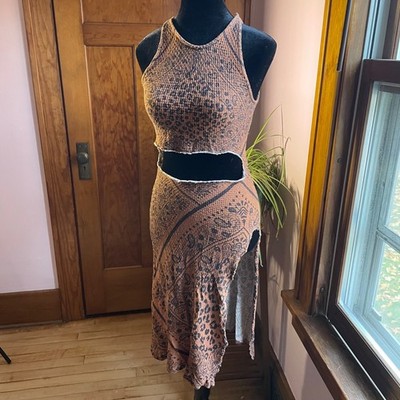 Farm Rio Anthropologie Boho Cutout Dress XS Leopard Paisley Textured  READ