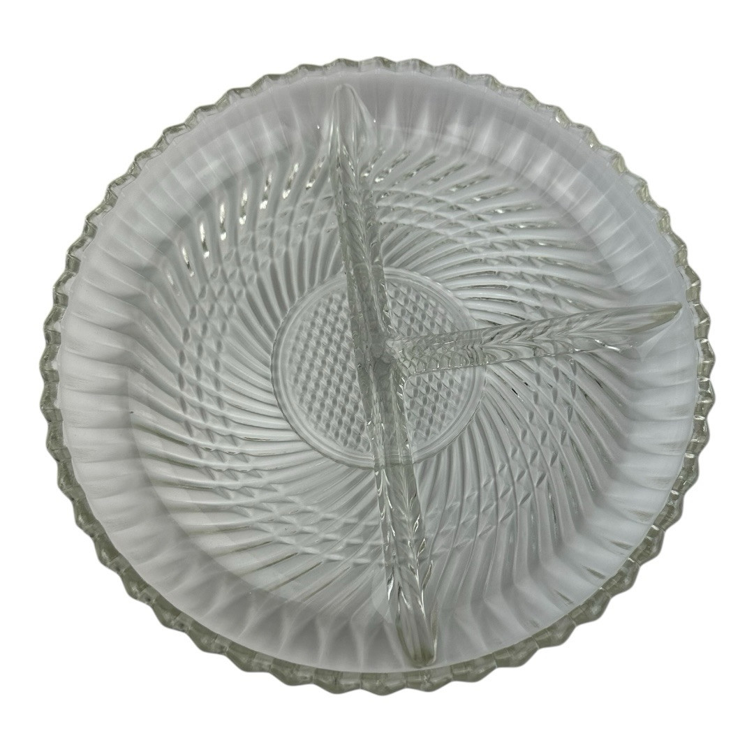 Vintage Libbey 3-Part Relish Dish 7 Inch Mid-Century Serving Plate