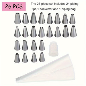 26 tlg. Spritztüllen Set Edelstahl mit Adapter Tortentüllen Cupcakes Backen Deko