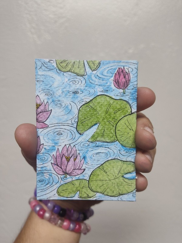 ACEO Original Lotus Flower In Pond Watercolor Illustration Ooak Art Card #4 Of 4
