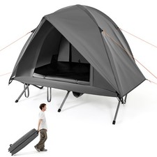 2 Person Camping Cot Combo with Pop-Up Tent Shelter Gray