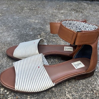 ED Shoes Slip-On Sandals With Cream, Blue & White Stripe, Size 6M/36, EUC
