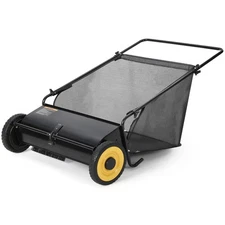 Heavy-Duty Push Lawn Sweeper 4 Spinning Brushes Large Capacity Collection Bag