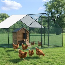 10 x 10 FT Metal Chicken Coop Outdoor Large Walk Hen Cage House with Cover