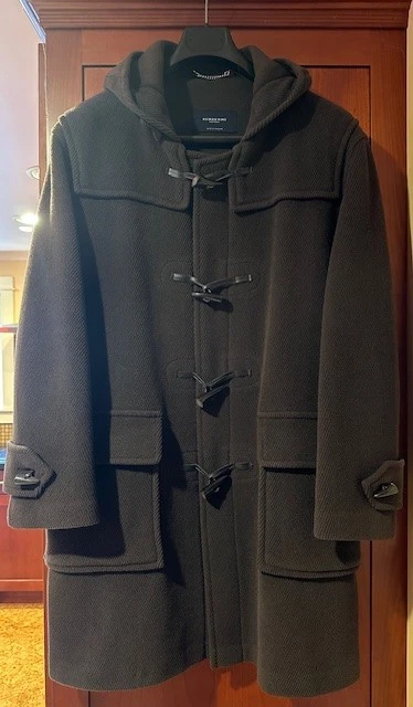 BURBERRY London Duffle Coat Mens Medium Olive Brown Toggle Hooded Jacket image 2