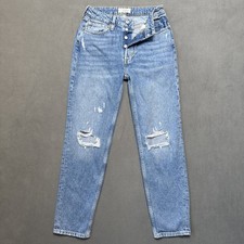 Free People We The Free Jeans Womens 26 Blue Mom Mid Rise Distressed Button Fly